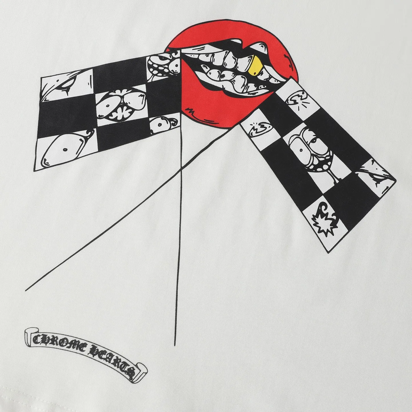 🅿️180 Chrome Hearts 25ss red lips flag printed short-sleeved T-shirt. Loose fit high-density knitted fabric, 280g double yarn, 1*1 double yarn thread, soft and comfortable to the touch, no deformation, os dropped shoulders, loose fit, same style for men and women. Color: White Size: XS-L